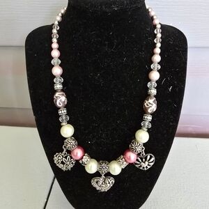 Chic Pink and Silver Heart Necklace